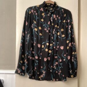 Ann Taylor Factory -NWT-Floral Ruffle Neck Button Down Top